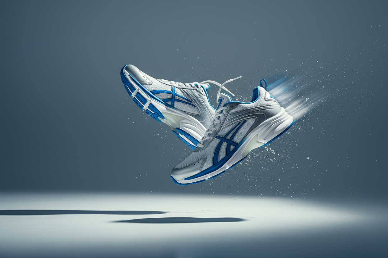 dynamic studio photo of premium sneakers, minimal blue-grey background, soft daylight, subtle motion blur, focus on energy and movement, premium sports editorial aesthetic, clean and modern composition --ar 3:2 --seed 10 --v 6
